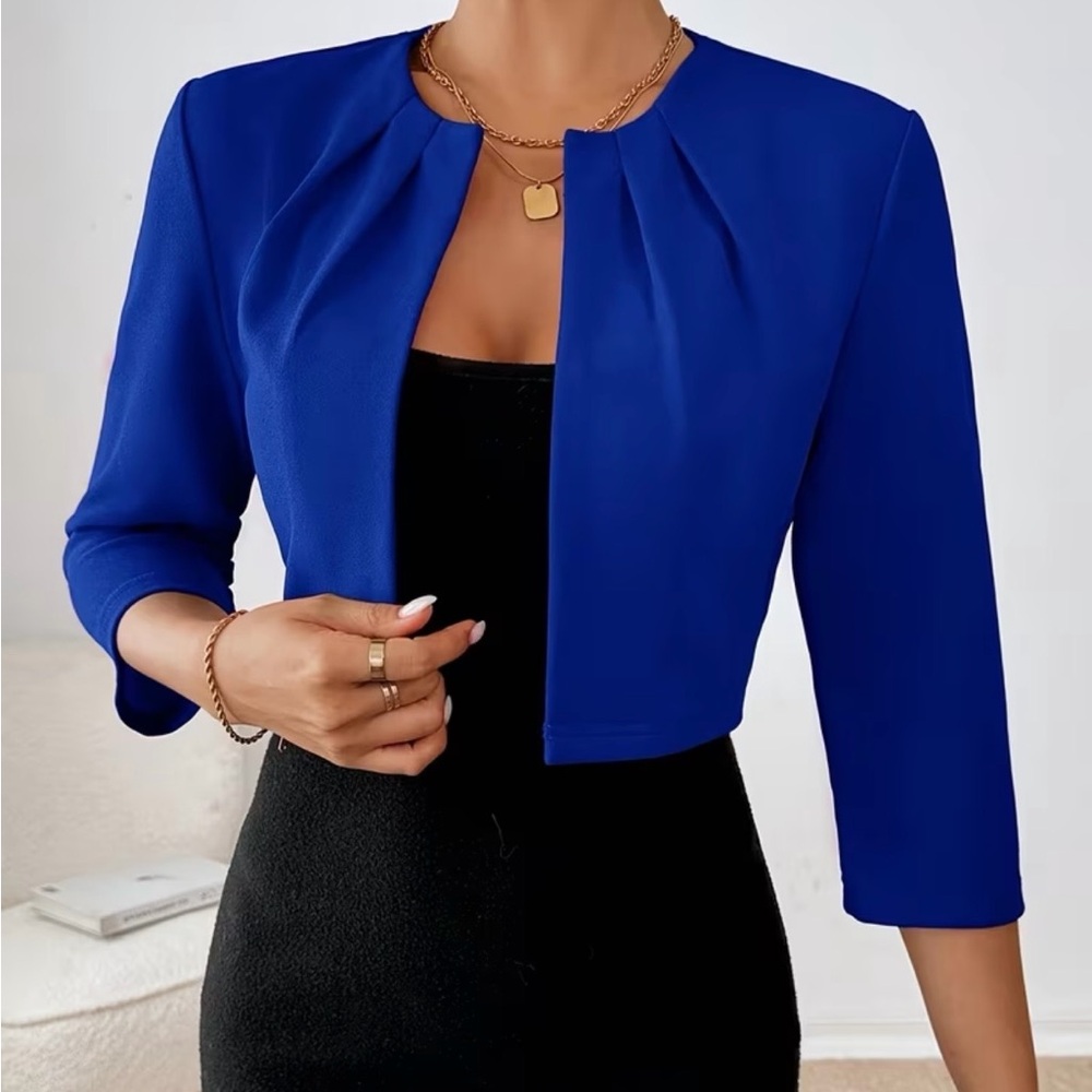 Stylish Blue Blazer with Ruffle Detail